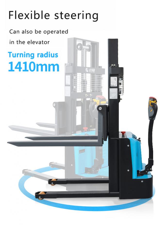 คนเดินเท้ายืนบน Pallet Stacker พาเล็ตไฟฟ้าเต็ม stacker ติดต่อ walkie stacker 3